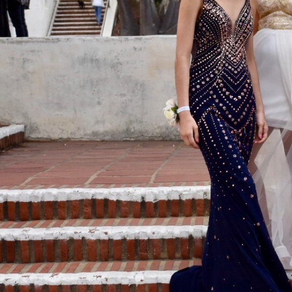 Mon Cheri-Navy Blue/Rose Gold Dress - Picture 5 of 5